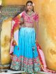 Blue Printed Viscose Lehenga Choli With Dupatta