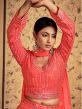 Peach Mirror Embroidered Lehenga Set In Art Silk