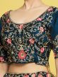 Blue Thread Embroidered Lengha Choli In Silk