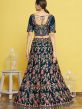 Blue Thread Embroidered Lengha Choli In Silk