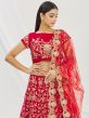 Red Embroidered Velvet A Line Lehenga Set