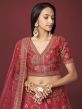 Red Embroidered Bridesmaid Lehenga Choli In Silk