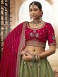 Green Wedding Wear Rayon Lengha With Zari Work