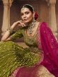 Green Embroidered Fetsive Lehenga Set In Rayon