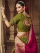 Green Embroidered Fetsive Lehenga Set In Rayon