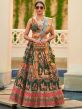 Green Wedding Wear Sequined Lehenga In Silk
