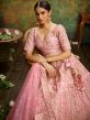 Pink Silk Wedding Wear Lengha With Heavy Embroidery