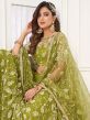 Green Thread Embroidered Net Lehenga With Dupatta