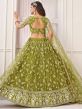 Green Thread Embroidered Net Lehenga With Dupatta