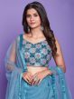 Blue Mirror Embroidered Net Lehenga With Dupatta