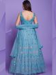 Blue Mirror Embroidered Net Lehenga With Dupatta