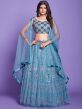 Blue Mirror Embroidered Net Lehenga With Dupatta