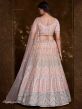 Peach Stone Work Lehenga Choli In Net