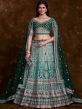 Green Stone Work Designer Lengha In Art Silk