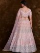 Peach Embroidered Engagement Lengha In Net