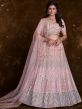Peach Embroidered Engagement Lengha In Net