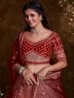 Red Stone Embellished Bridal Lehenga In Art Silk