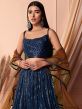 Blue Bridesmaid Net Lehenga In Sequins Work