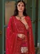 Red Sharara Style Salwar Kameez With Mirror Work