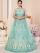 Blue Net Lehenga With Embroidered Blouse In A line Style