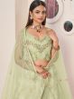 Green Net Lehanga Set With Embroidered Blouse