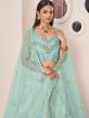 Blue Lehenga Choli With A Line Styled In Net