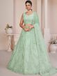 Turquoise Lehenga Choli With A Line Styled In Net
