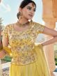 Yellow Panelled Festive Lehenga Set In Net