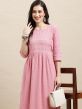 Pink Gathered Kurti With Sequins Embroidery