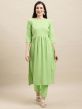 Green Festive Resham Embroidered Gathered Kurti