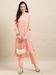Peach Straight Cut Kurti With Embroidery