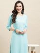 Blue Embroidered Straight Cut Rayon Kurti