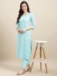 Blue Embroidered Straight Cut Rayon Kurti