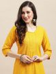 Yellow Embroidered Straight Cut Rayon Kurti