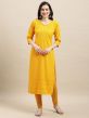 Yellow Embroidered Straight Cut Rayon Kurti