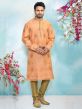 Peach Colour Brocade Silk Pintux Kurta Pajama.