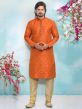 Brocade Silk Fabric Traditional Kurta Pajama Orange Colour.
