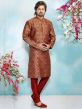 Maroon Designer Kurta Pajama in Brocade Silk Fabric.