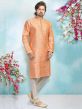 Peach Brocade Silk Men's Kurta Pajama.