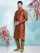 Rust Jacquard,Brocade Silk Men's Designer Kurta Pajama.