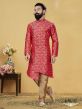 Red Colour in Jacquard Silk Indo Style Kurta.