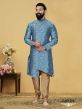 Sky Blue Colour In Silk indowestern Kurta Dhoti.