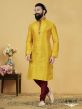 Yellow Colour Jacquard,Silk Men's Kurta Pajama.