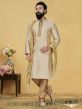 Cream,Golden Men's Designer Kurta Pajama.