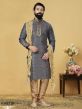 Grey in Jacquard,Silk Kurta Pajama.