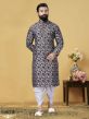 Dark Blue Colour Kurta Pyjama in Jacquard,Silk Fabric.