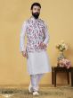 Off White Colour Dupion Silk Printed Jacket Kurta Pajama.