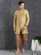 Golden Colour Wedding Indowestern in Brocade Silk Fabric.