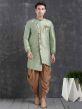 Men's Indowestern Pista Green Colour in Jacquard,Brocade Silk Fabric.