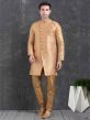 Peach Colour Jacquard,Brocade Silk Men's Indowestern.